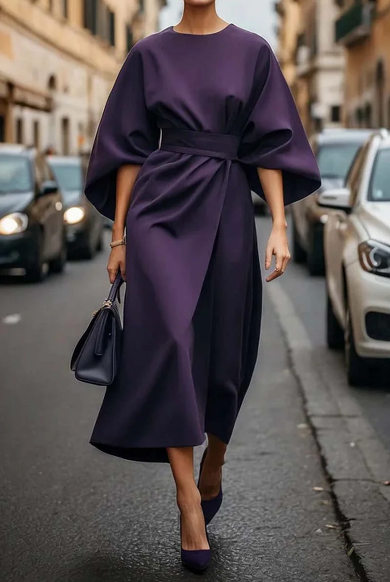 Catherine | Elegant Dress with Lantern Sleeves and Belt