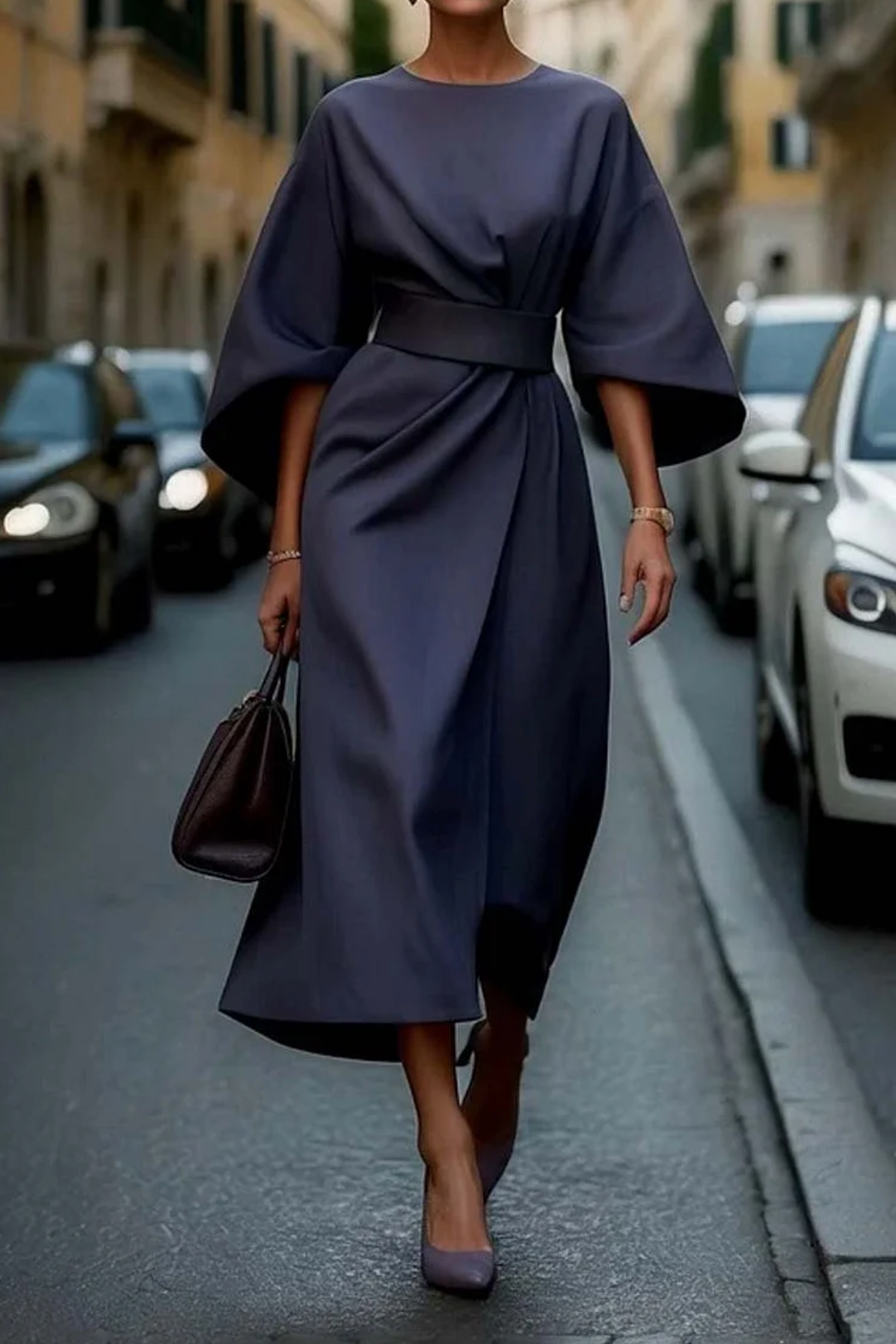 Catherine | Elegant Dress with Lantern Sleeves and Belt
